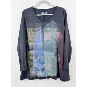 Blue Fish USA Organic Cotton‎ Graphic Tunic Top Sz O 10 Abstract Print Artsy Vtg